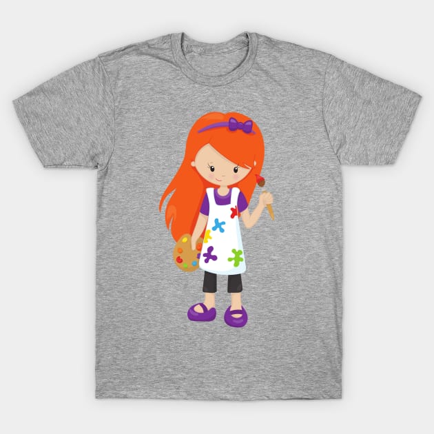 Painter, Paint Artist, Cute Girl, Orange Hair T-Shirt by Jelena Dunčević